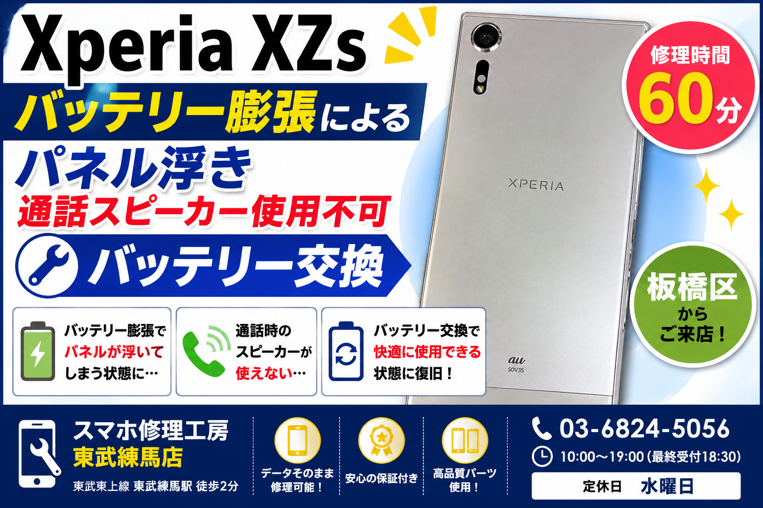 📱 Xperia XZs｜バッテリー膨張によるパネル浮き・通話スピーカー不良